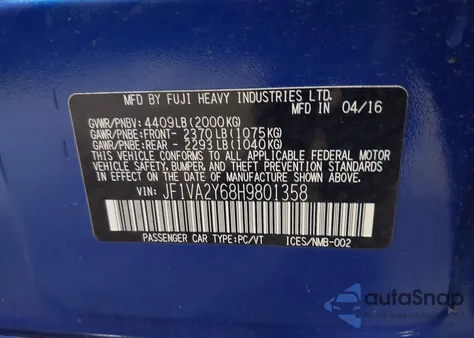 2017 Subaru Wrx Sti Limited from USA, damaged, VIN JF1VA2Y68H9801358
